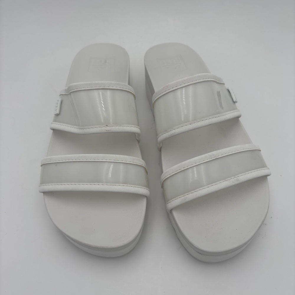Women's White Reef Platform Cushioned Sandals Size 9 White Slide Slip On Shoes‎
